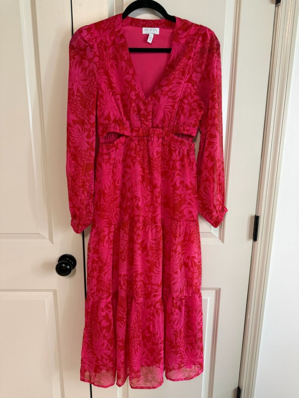 Sofia Jeans by Sofia Vergara Pink Floral Long Sleeve Midi Dress | XS